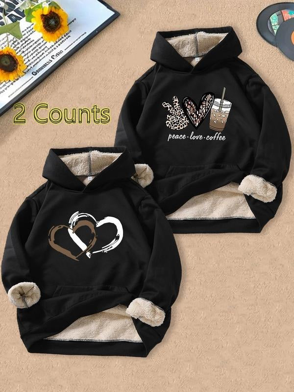 Men's Leopard & Heart Print Thermal Lined Hoodie, Casual Regular Fit Long Sleeve Hooded Sweatshirt for Fall & Winter,...