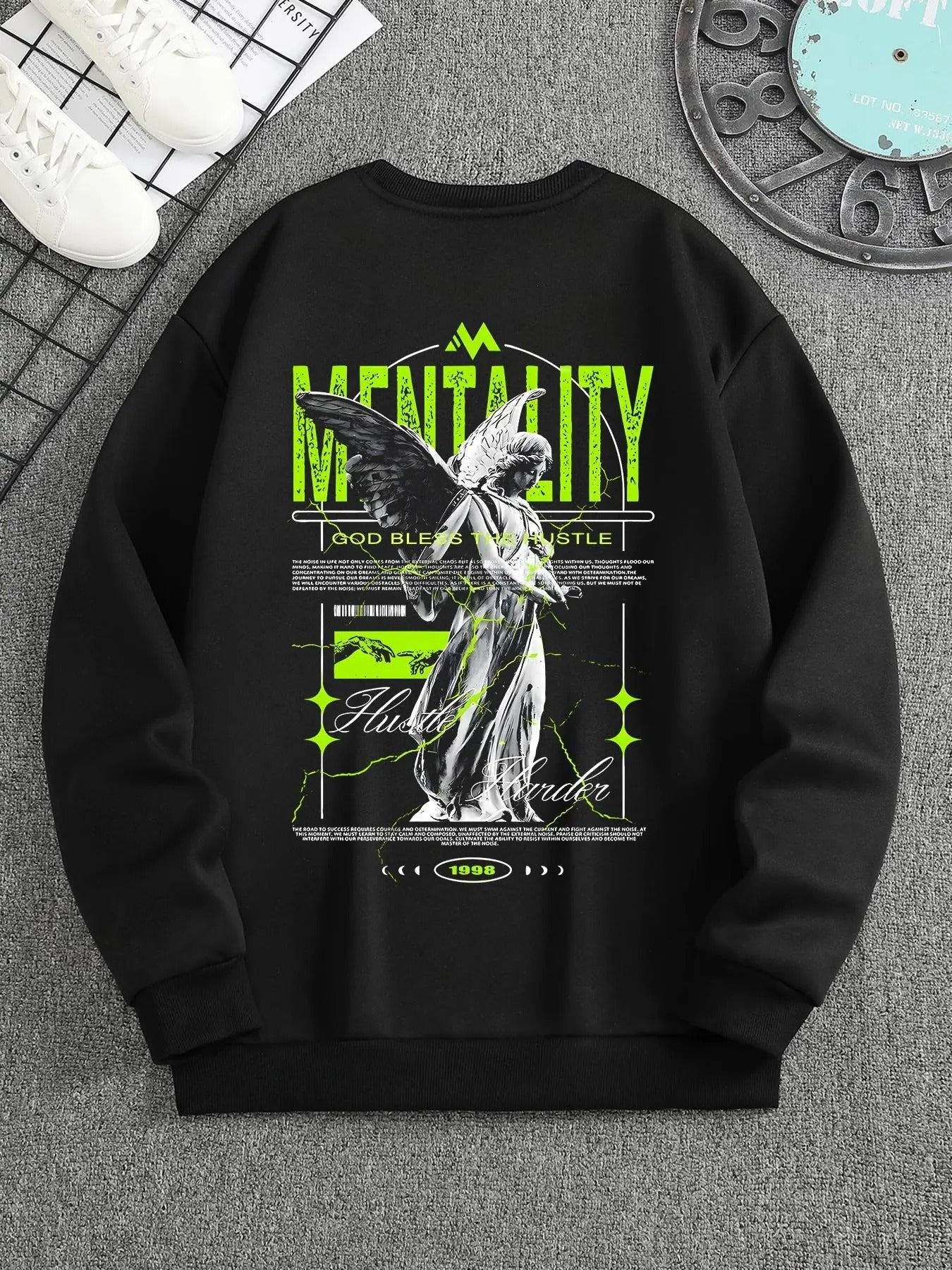 Men's Letter & Angel Print Drop Shoulder Thermal Lined Sweatshirt, Regular Fit Casual Soft Comfy Long Sleeve Round Neck...