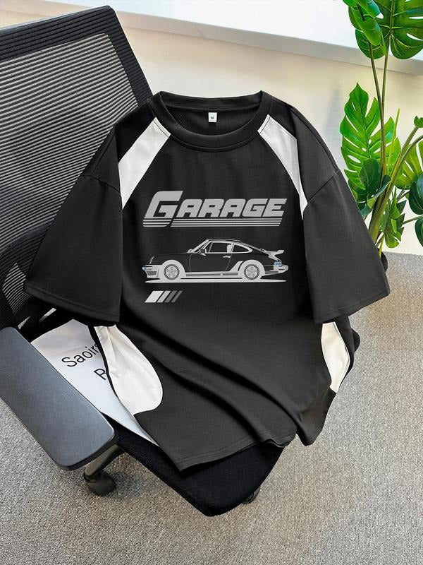 Men's Letter & Car Print Short Sleeve Tee, Regular Fit Casual Round Neck T-shirt for Summer, Men's Top for Daily Wear...