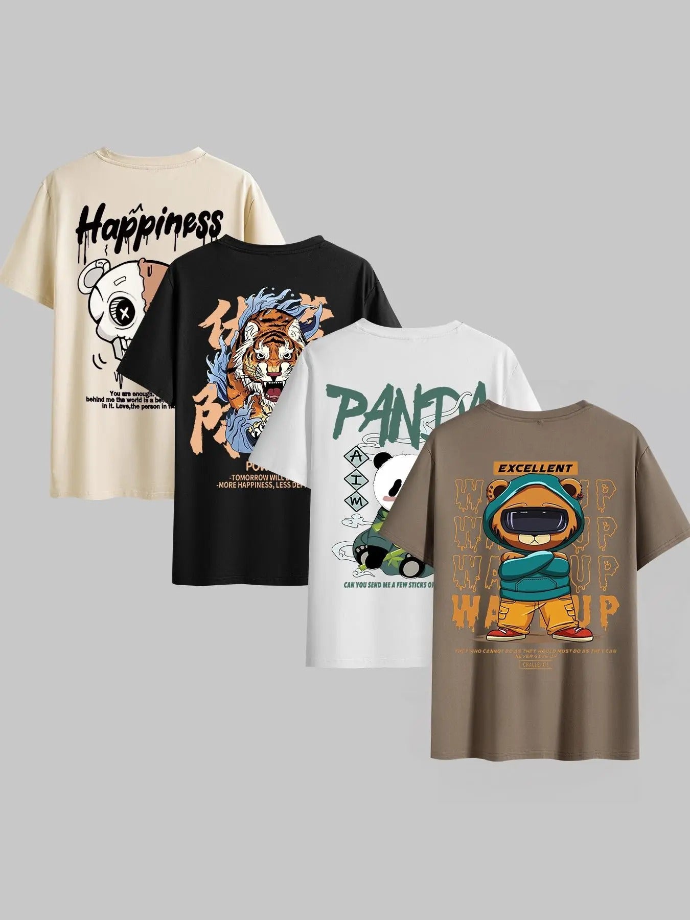 Men's Letter & Cartoon Print Round Neck Tee, Regular Fit Casual Street Short Sleeve T-shirt for Summer, Men's Top for...