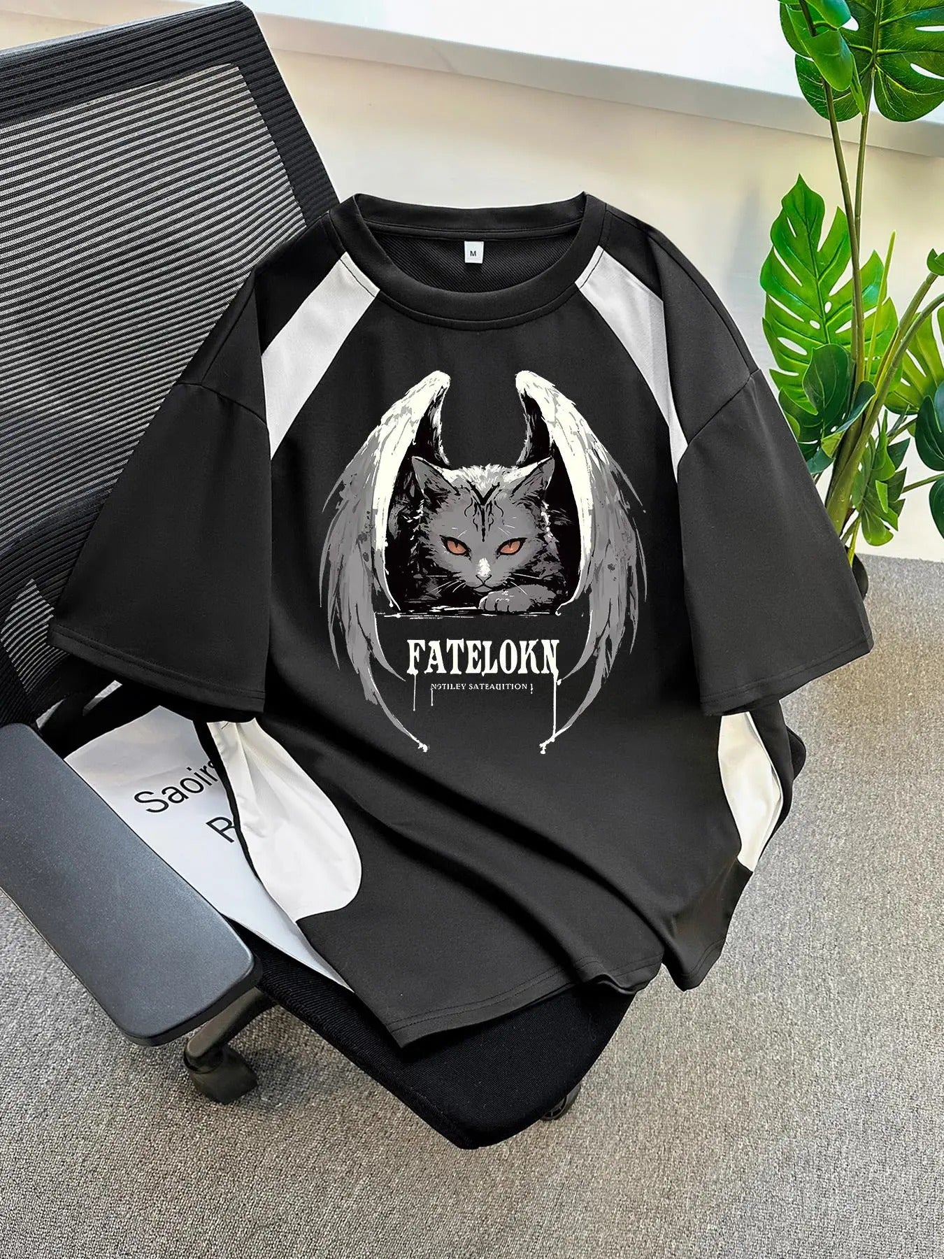 Men's Letter & Cat Print Round Neck Tee, Loose Casual Short Sleeve T-shirt for Summer, Men's Top for Daily Wear Hoodie,...