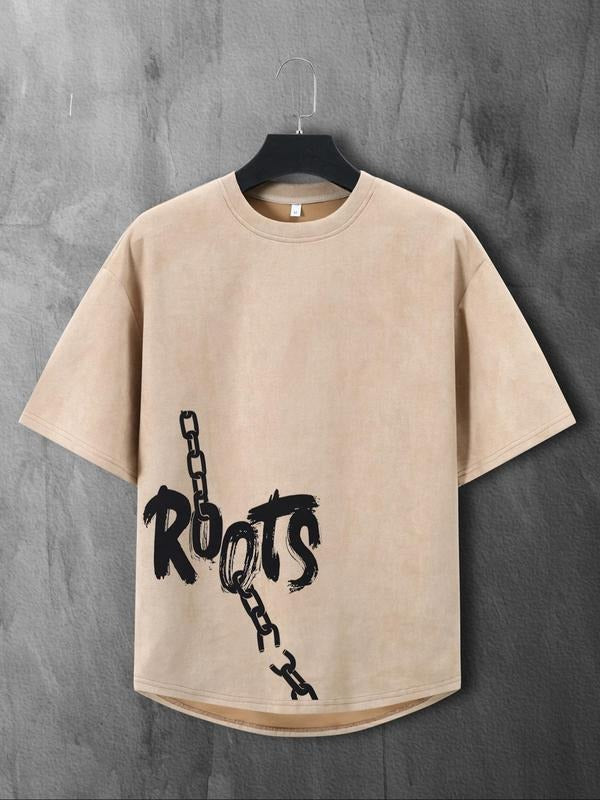 Men's Letter & Chain Print Tee, Loose Casual Soft Comfy Short Sleeve T-shirt for Summer, Men's Top for Daily Wear Hoodie,...
