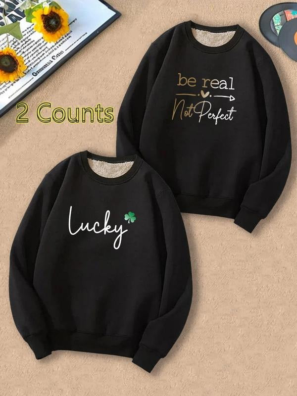 Men's Letter & Clover Print Sweatshirt, Regular Fit Casual Long Sleeve Round Neck Pullover for Fall & Winter, Men's...