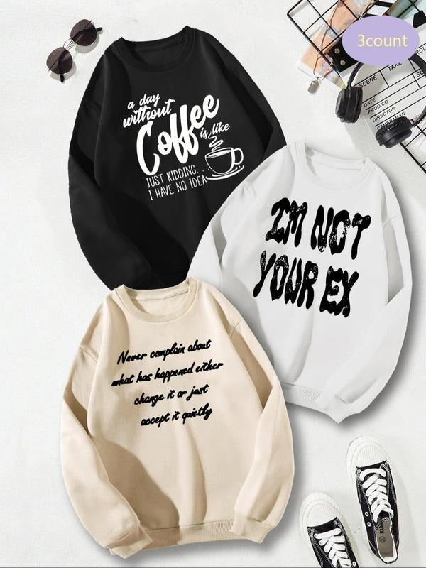 Men's Letter & Coffee Print Drop Shoulder Sweatshirt, Regular Fit Casual Soft Comfy Long Sleeve Round Neck Pullover for...
