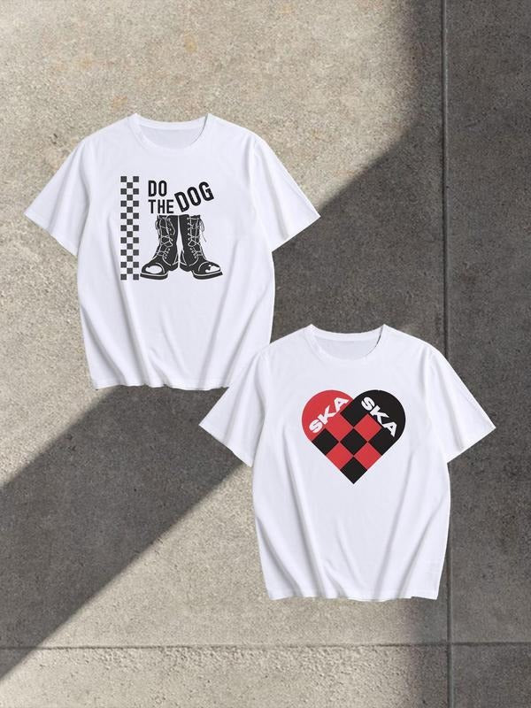 Men's Letter & Dog Print Round Neck Tee, Regular Fit Casual Short Sleeve T-shirt, Men's Summer Top for Daily Wear,...