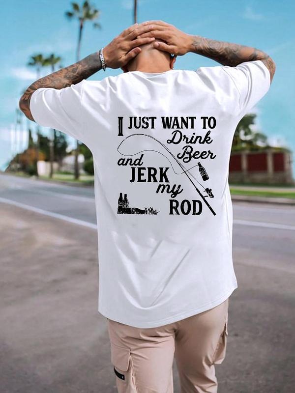 Men's Letter & Drink Print Round Neck Tee, Casual Short Sleeve T-shirt for Summer, Fashion Men's Top for Daily Wear...