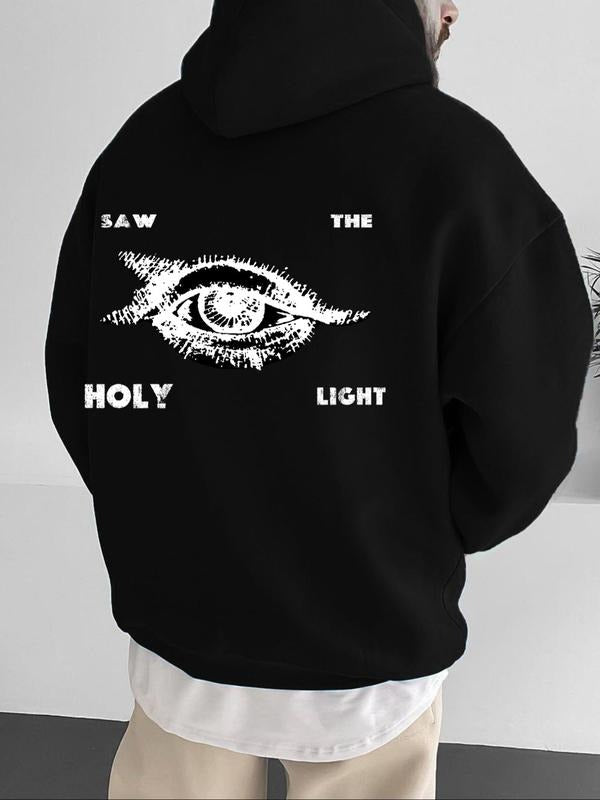 Men's Letter & Eye Print Thermal Lined Hoodie, Casual Regular Fit Hooded Sweatshirt for Fall & Winter, Men's Top for...