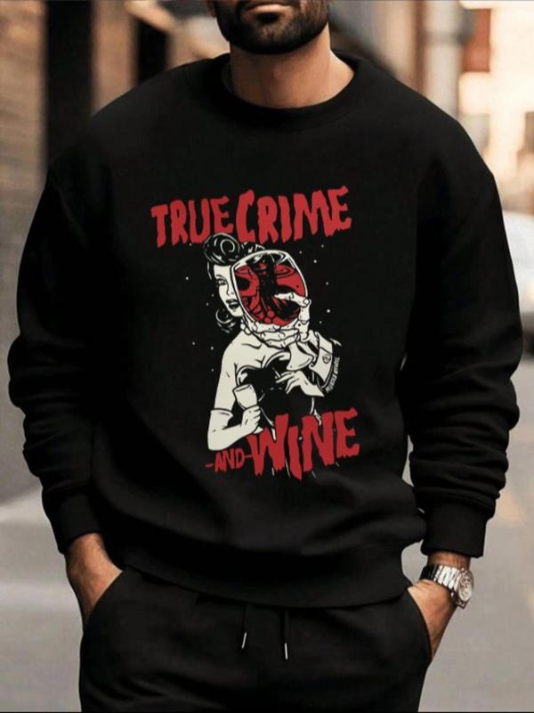 Men's Letter & Figure Print Drop Shoulder Sweatshirt, Regular Fit Casual Soft Comfy Long Sleeve Round Neck Pullover for...