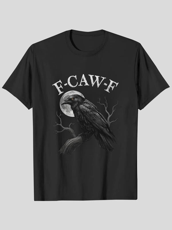 Men's Letter & Figure Print Round Neck Tee, Regular Fit Short Sleeve T-shirt For Daily Wear, Casual Summer Top For Men...
