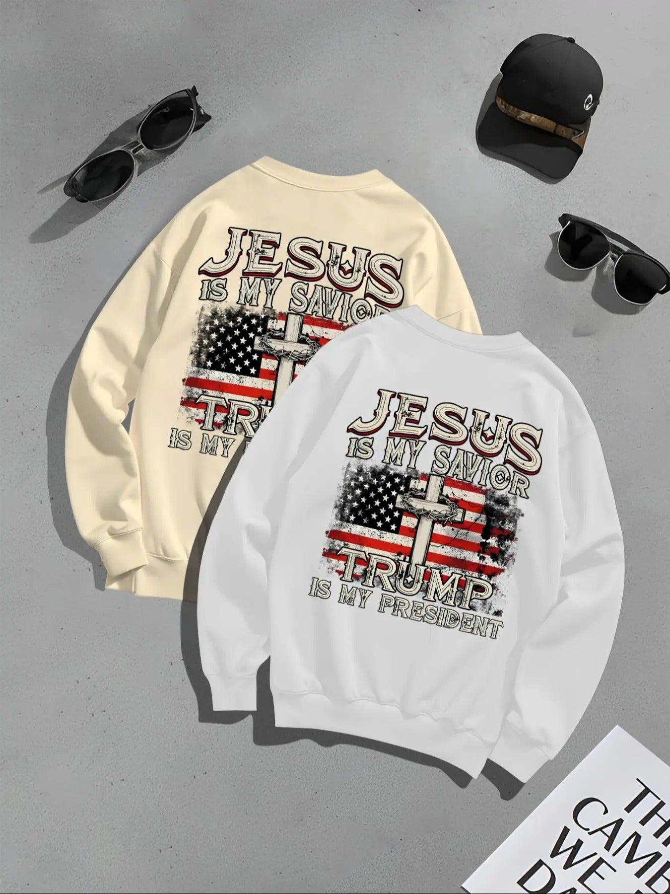 Men's Letter & Flag Print Drop Shoulder Sweatshirt, Regular Fit Casual Long Sleeve Round Neck Pullover for Fall & Winter,...