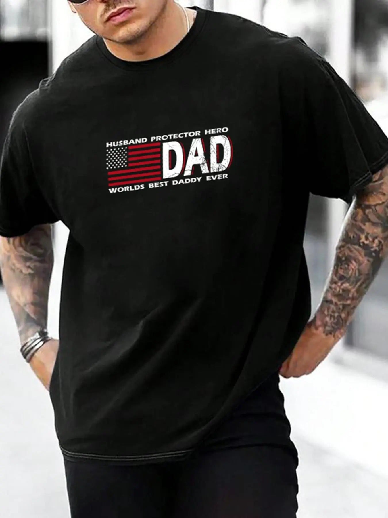 Men's Letter & Flag Print Round Neck Tee, Regular Fit Casual Short Sleeve T-shirt, Fashion Men's Summer Top Clothing for...