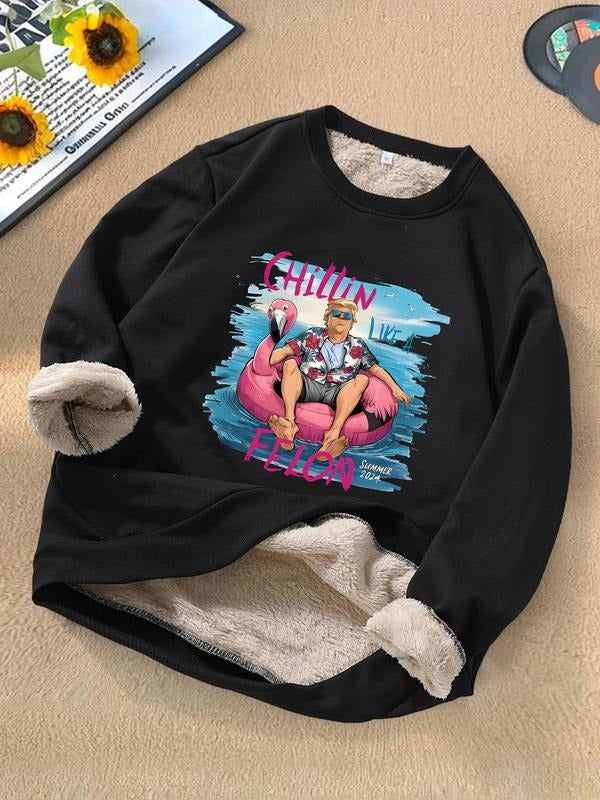 Men's Letter & Flamingo Print Thermal Lined Sweatshirt, Regular Fit Casual Soft Comfy Long Sleeve Pullover Sweatshirt for...