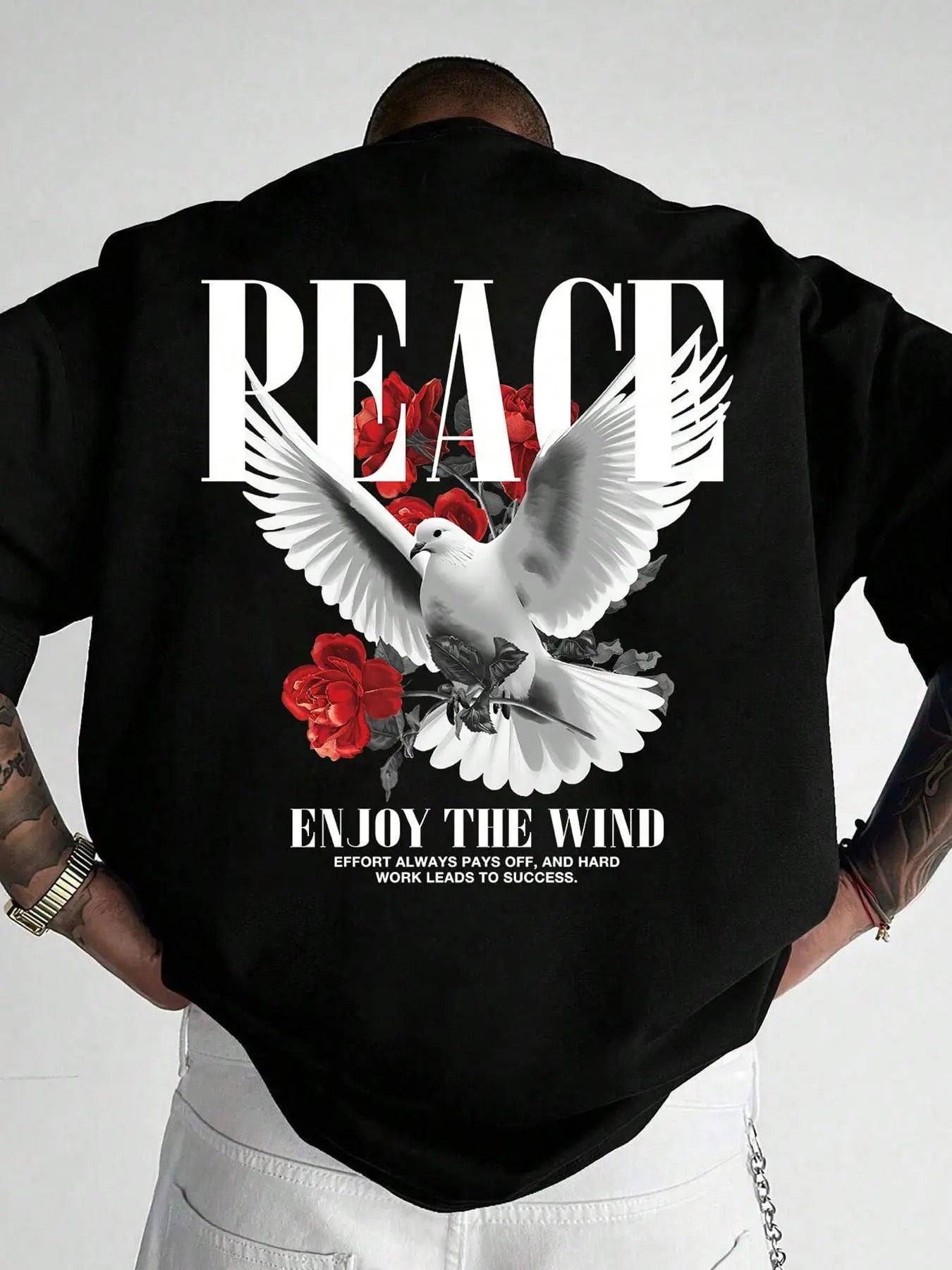 Men's Letter & Floral & White Dove Graphic Print Round Neck Tee, Regular Fit Casual Comfy Short Sleeve Crew Neck T-shirt...