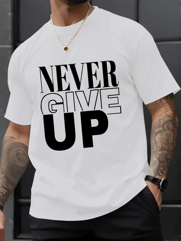 Men's Letter & Geometric Print Round Neck Graphic Tee, Regular Fit Casual Short Sleeve T-shirt for Summer, Men's Top for...