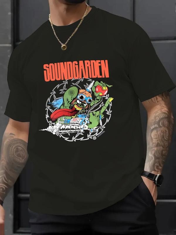 Men's Letter & Geometric Print Round Neck Graphic Tee, Regular Fit Casual Short Sleeve T-shirt for Summer, Men's Top for...