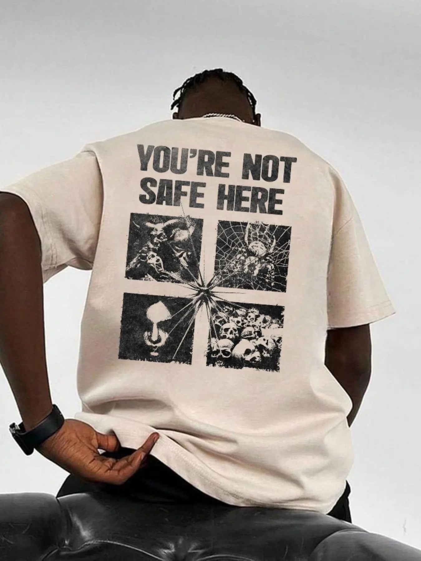 Men's Letter & Graphic Print Drop Shoulder Tee, Loose Street Fashion Casual Round Neck Short Sleeve T-shirt for Daily...