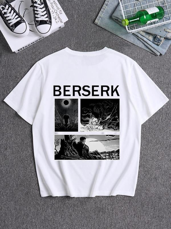 Men's Letter & Graphic Print Round Neck Tee, Loose Casual Short Sleeve T-shirt for Summer, Men's Top for Daily Wear...