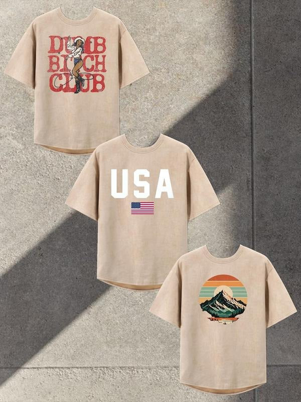 Men's Letter & Graphic Print Round Neck Tee, Loose Casual Short Sleeve T-shirt for Summer, Men's Top for Daily Wear style...