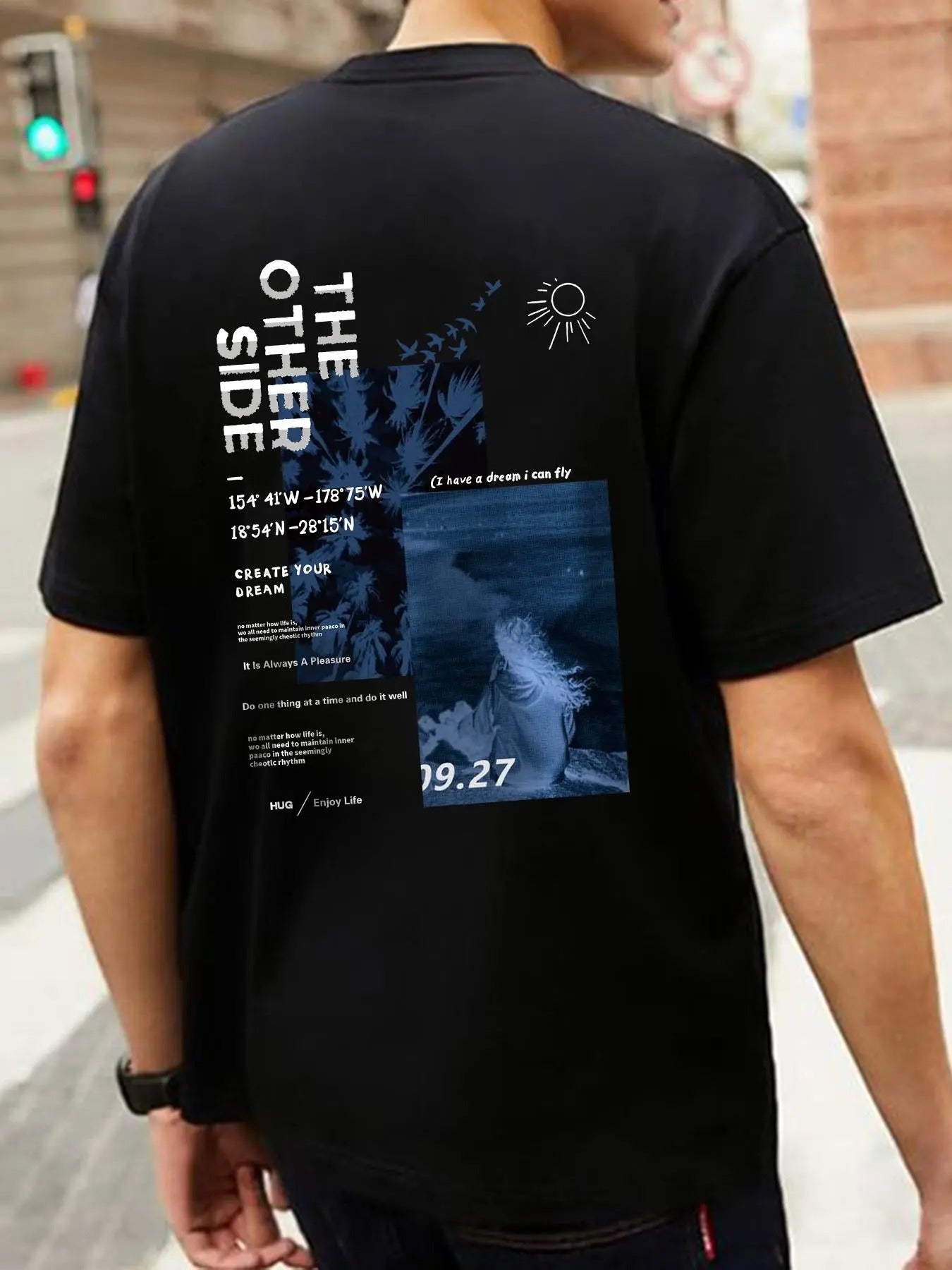 Men's Letter & Graphic Print Round Neck Tee, Loose Street Fashion Casual Short Sleeve T-shirt for Daily Wear, Men's...