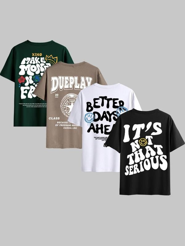 Men's Letter & Graphic Print Round Neck Tee, Regular Fit Fashion Casual Short Sleeve T-shirt for Daily Wear, Summer...