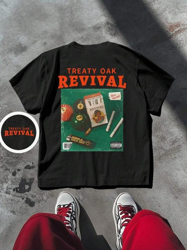 Men's Letter & Graphic Print Round Neck Tee, Regular Fit Vintage Casual Short Sleeve T-shirt for Summer, Men's Top for...