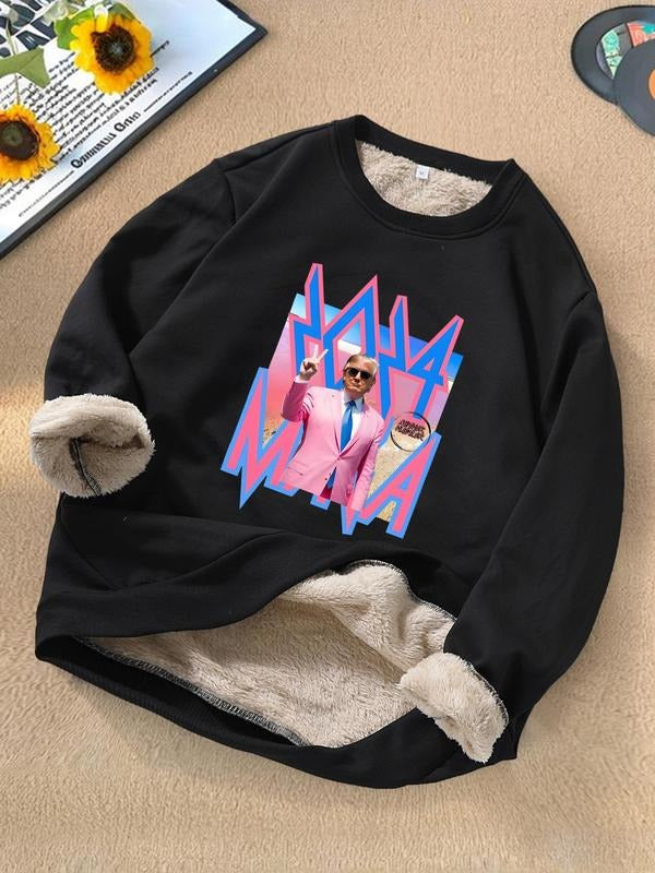Men's Letter & Graphic Print Thermal Lined Sweatshirt, Casual Regular Fit Long Sleeve Round Neck Pullover for Fall &...