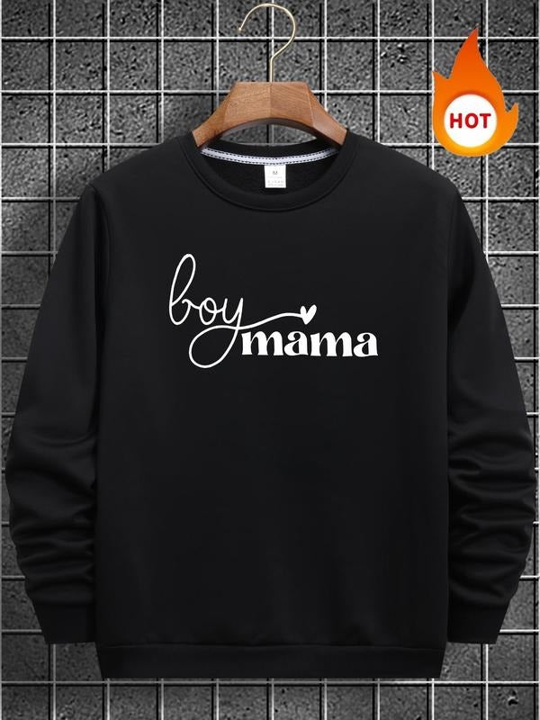 Men's Letter & Heart Print Round Neck Fleece Lined Sweatshirt, Regular Fit Casual Long Sleeve Crew Neck Pullover for Fall...