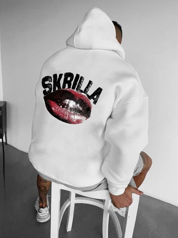 Men's Letter & Lip Print Hoodie, Regular Fit Casual Street Graphic Hooded Sweatshirt for Fall & Winter, Men's Top for...