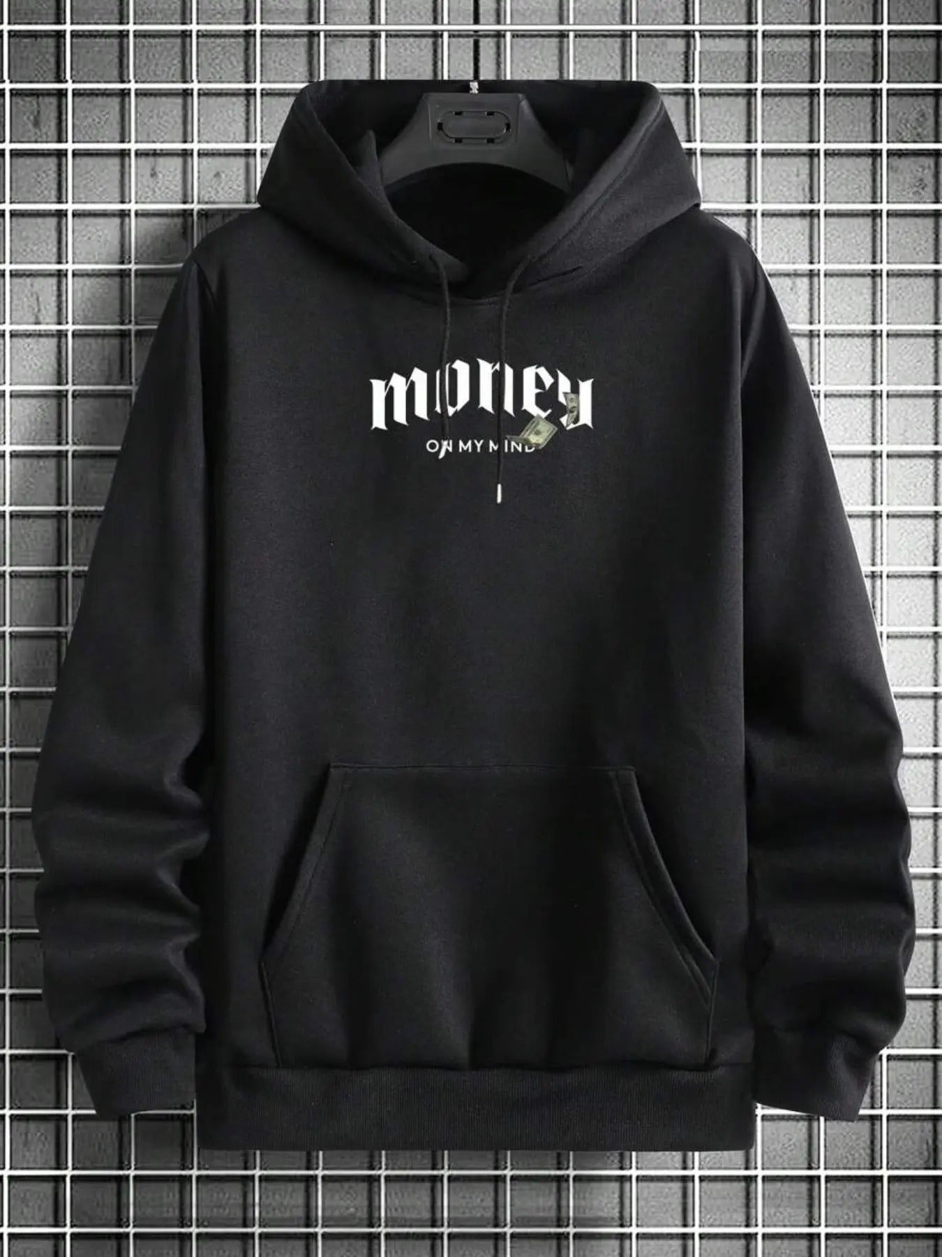 Men's Letter & Money Print Thermal Lined Hoodie, Casual Regular Fit Long Sleeve Hooded Sweatshirt for Fall & Winter,...