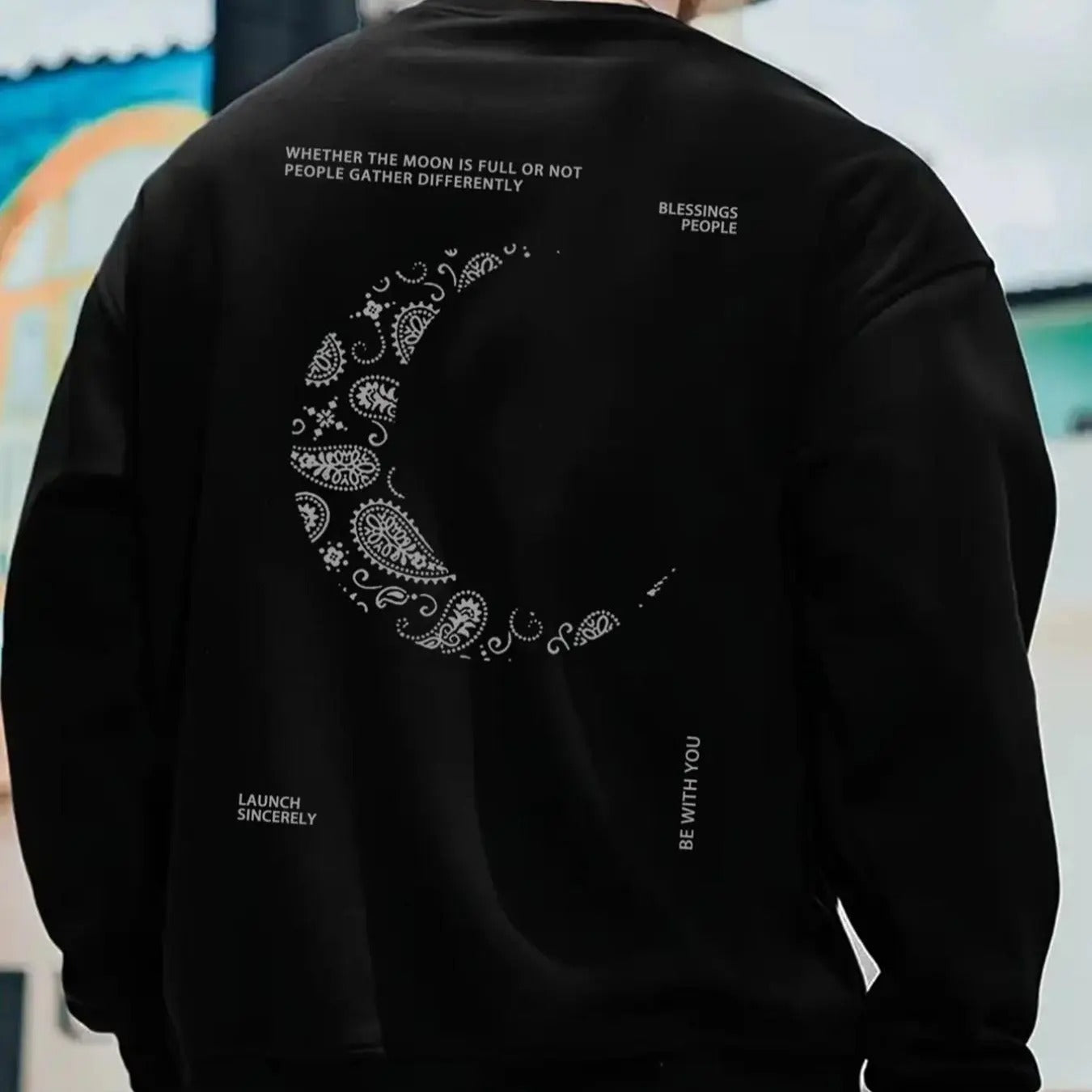 Men's Letter & Moon Print Thermal Lined Sweatshirt, Regular Fit Casual Soft Comfy Long Sleeve Pullover for Fall & Winter,...