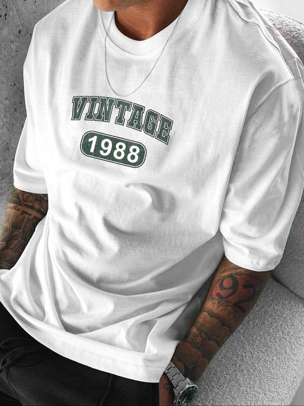Men's Letter & Number "1988" Print Short Sleeve Tee, Summer Clothes, Regular Fit Casual Fashion Round Neck T-shirt for...