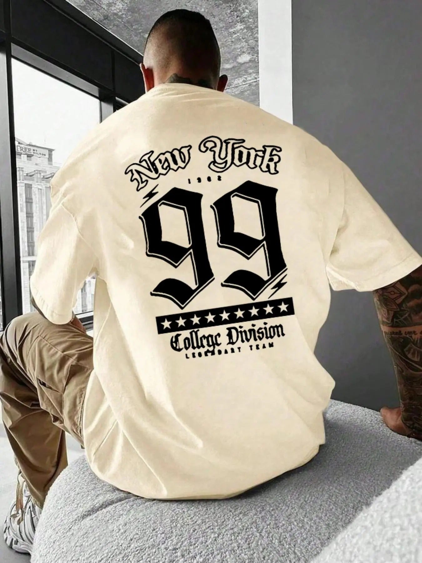 Men's Letter & Number Print Round Neck Tee, Casual Short Sleeve T-Shirt for Summer, Fashion Loose Men's Top for Daily...