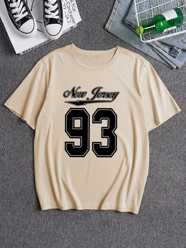 Men's Letter & Number Print Round Neck Tee, Casual Street Short Sleeve T-shirt for Summer, Men's Top for Daily Wear...