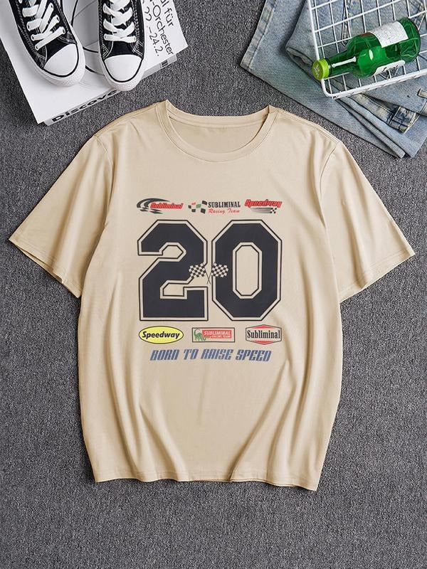 Men's Letter & Number Print Round Neck Tee, Loose Casual Street Short Sleeve T-shirt for Summer, Men's Top for Daily Wear...