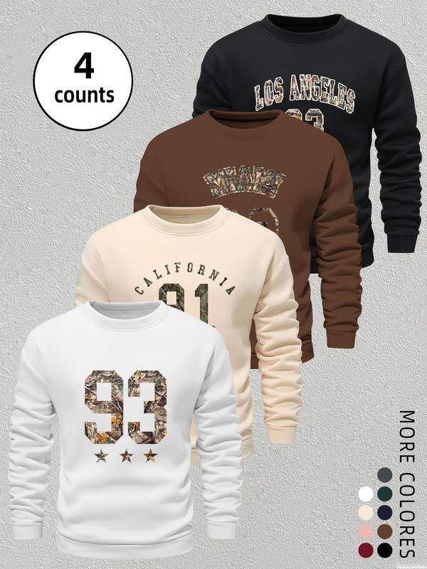 Men's Letter & Number Print Sweatshirt, Loose Casual Long Sleeve Round Neck Pullover for Fall & Winter, Men's Clothes for...