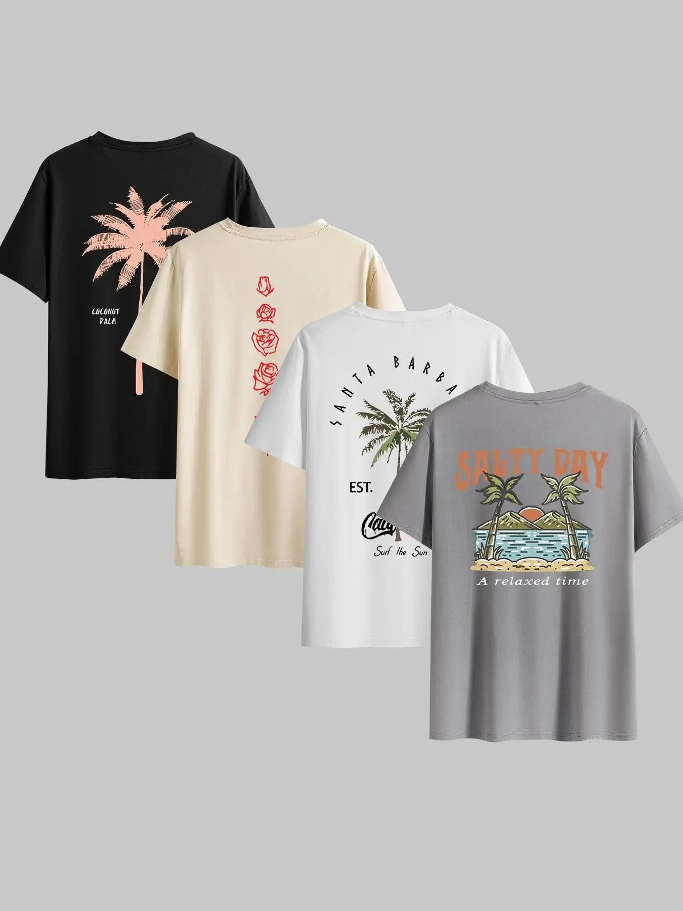 Men's Letter & Plants Print Short Sleeve Graphic Tee, Regular Fit Casual Street Round Neck T-shirt for Summer, Men's Top...