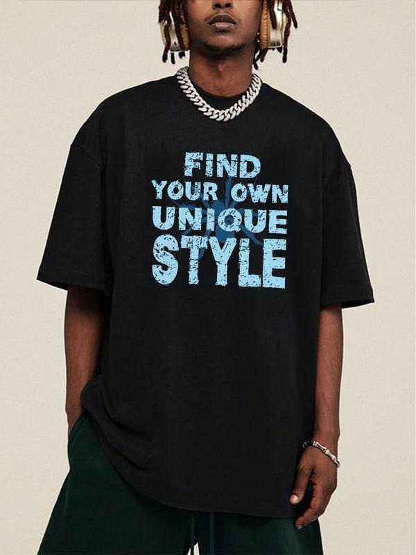 Men's Letter & Pop Art Print Round Neck Tee, Regular Fit Casual Fashion Short Sleeve T-shirt for Summer, Men's Top for...