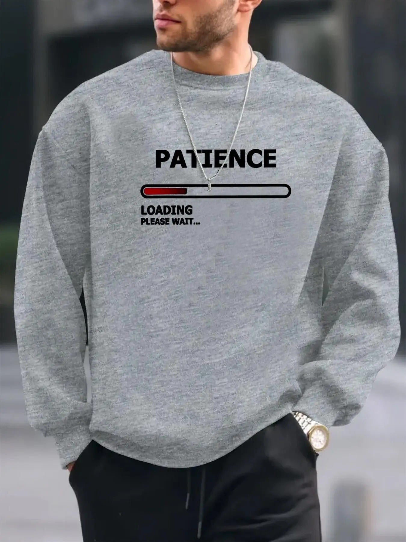 Men's Letter & Progress Bar Print Drop Shoulder Sweatshirt, Casual Regular Fit Long Sleeve Round Neck Pullover for Daily...