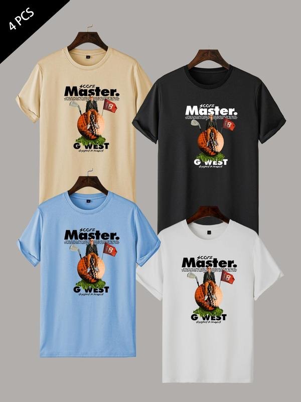 Men's Letter & Pumpkin Print Round Neck Tee, Regular Fit Casual Short Sleeve T-shirt for Summer, Men's Top for Daily...