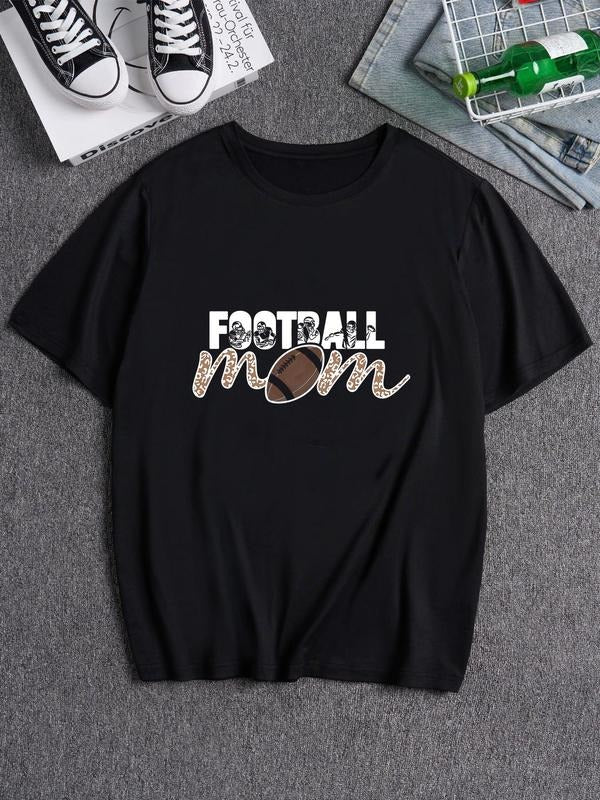 Men's Letter & Rugby Print Round Neck Tee, Loose Casual Fashion Short Sleeve T-shirt for Summer, Men's Top for Daily Wear...