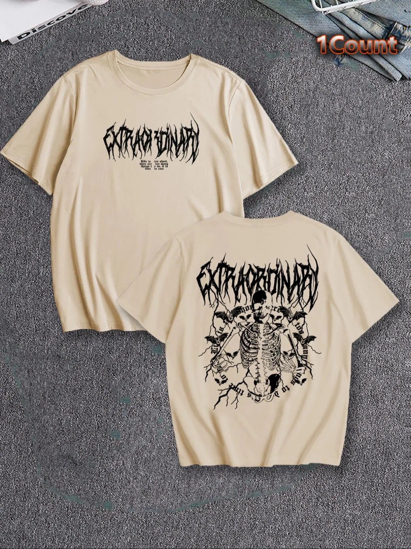 Men's Letter & Skull Print Drop Shoulder Tee, Regular Fit Casual Short Sleeve Round Neck T-Shirt for Summer, Men's Top...