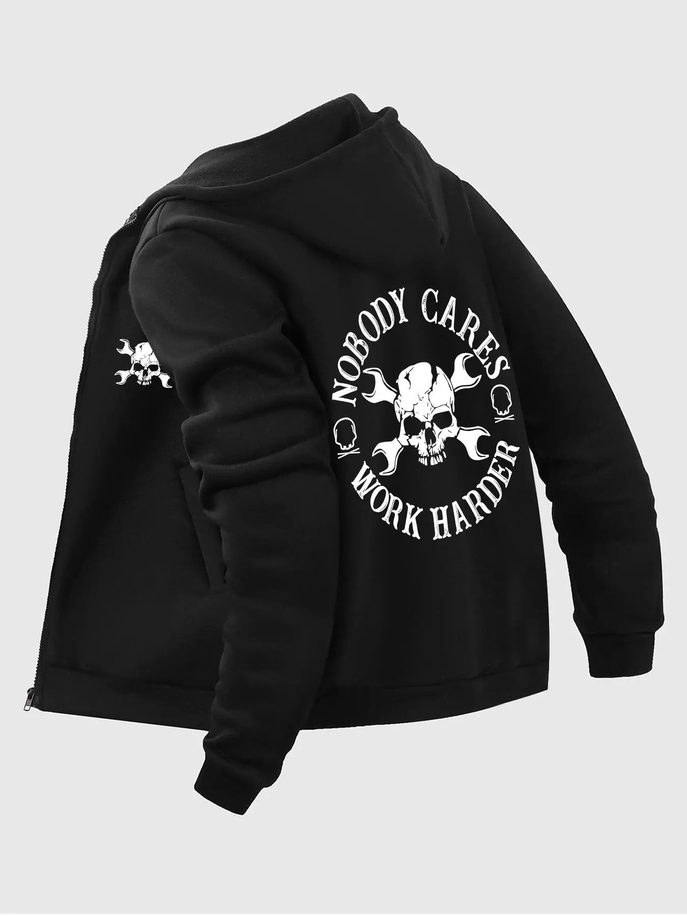 Men's Letter & Skull Print Zip Up Hoodie, Casual Regular Fit Long Sleeve Hooded Sweatshirt for Fall & Winter, Men's Top...