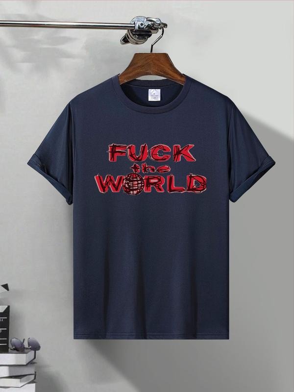 Men's Letter & Spider Web Print Round Neck Tee, Regular Fit Casual Short Sleeve Crew Neck T-shirt for Summer, Fashion...