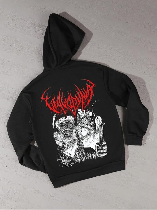 Men's Letter & Ugly Christmas Print Zip Up Hoodie, Regular Fit Casual Long Sleeve Hooded Sweatshirt for Fall & Winter,...