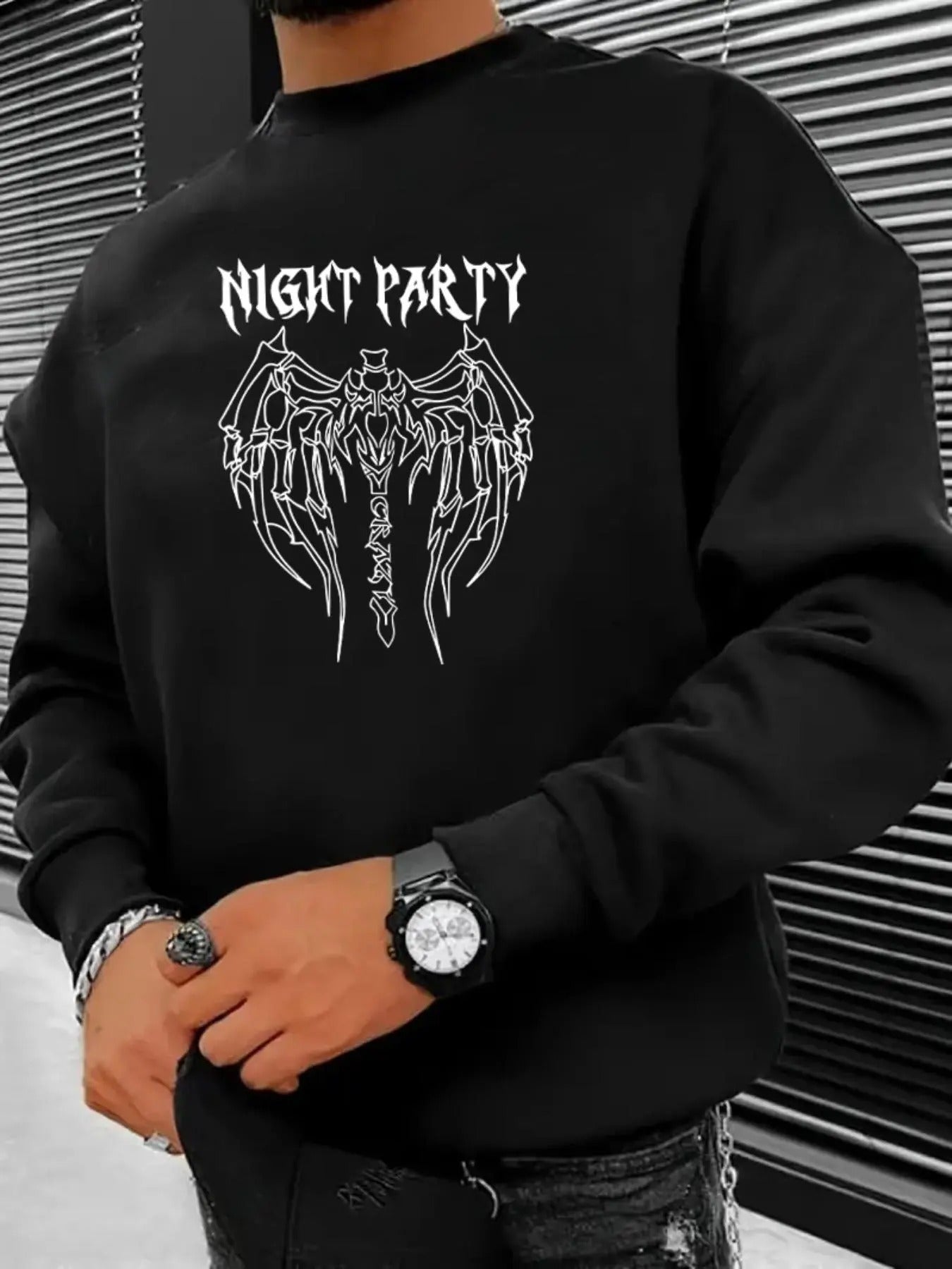 Men's Letter & Wing Print Drop Shoulder Sweatshirt, Regular Fit Casual Soft Comfy Long Sleeve Round Neck Pullover for...
