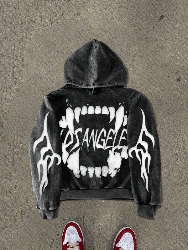 Men's Letter Flame Print Hoodie, Cool Fashion Streetwear, Trendy Hip Hop Style, Casual Outdoor Gym Wear, Spring & Fall...
