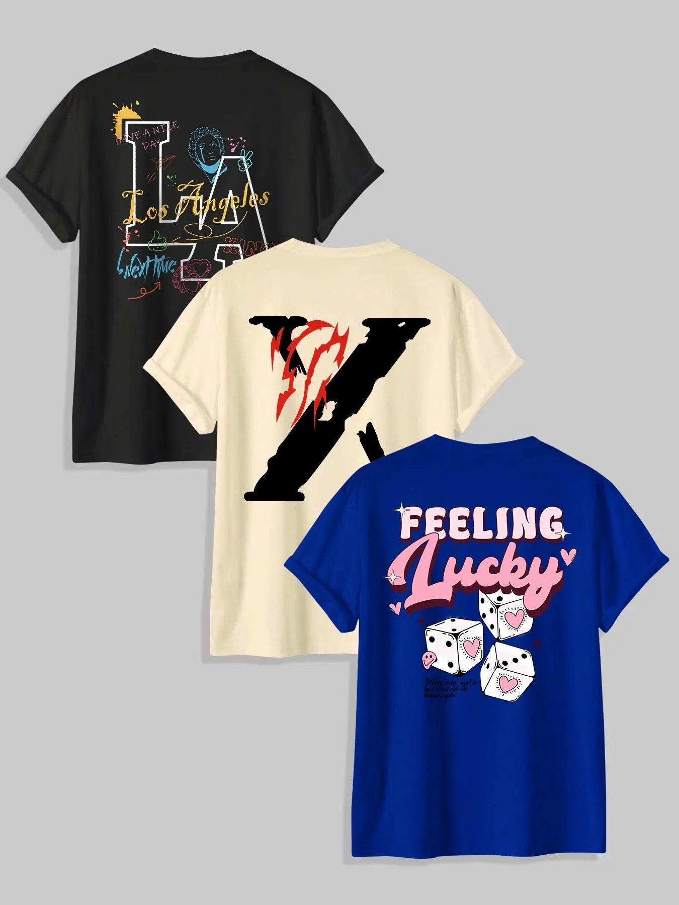 Men's Letter Graphic & Dice Print Round Neck Tee, Regular Fit Short Sleeve Crew Neck T-shirt for Summer, Casual Comfy...