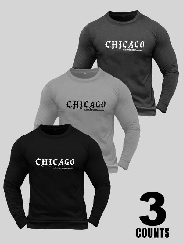 Men's Letter Graphic Print Round Neck Long Sleeve T-Shirt, Comfortable and Stylish Casual Style Tee, Perfect for Daily...
