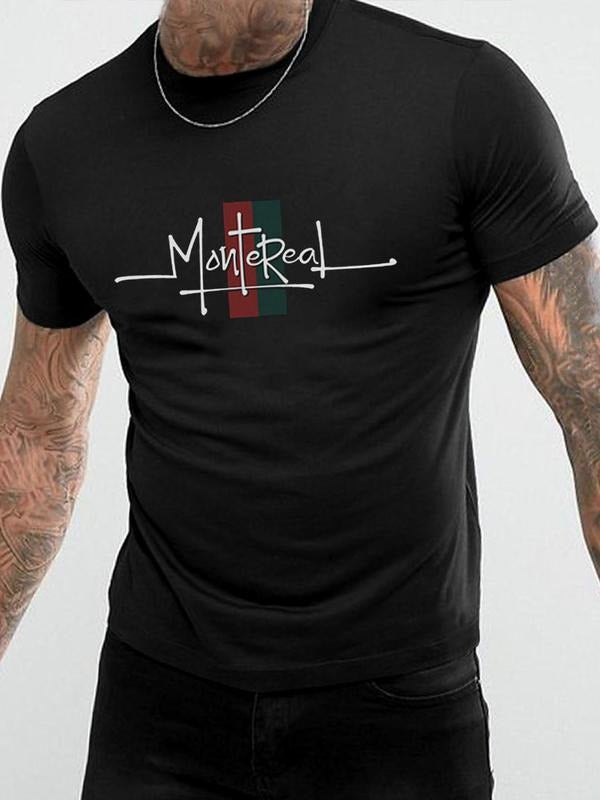Men's Letter Graphic Print Round Neck Tee Summer Clothes, Regular Fit Casual Fashion Short Sleeve T-shirt for Summer,...