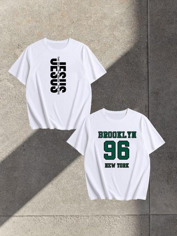 Men's Letter Graphic Print Round Neck Tee, Regular Fit Casual Fashion Short Sleeve T-shirt, Men's Summer Top for Daily...